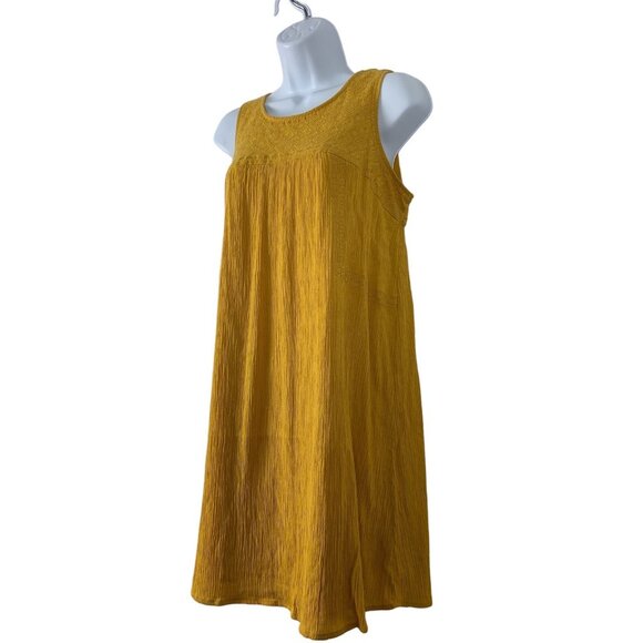 A&I Sleeveless Mustard Yellow Crinkle Texture Summer Dress Small - Picture 4 of 12